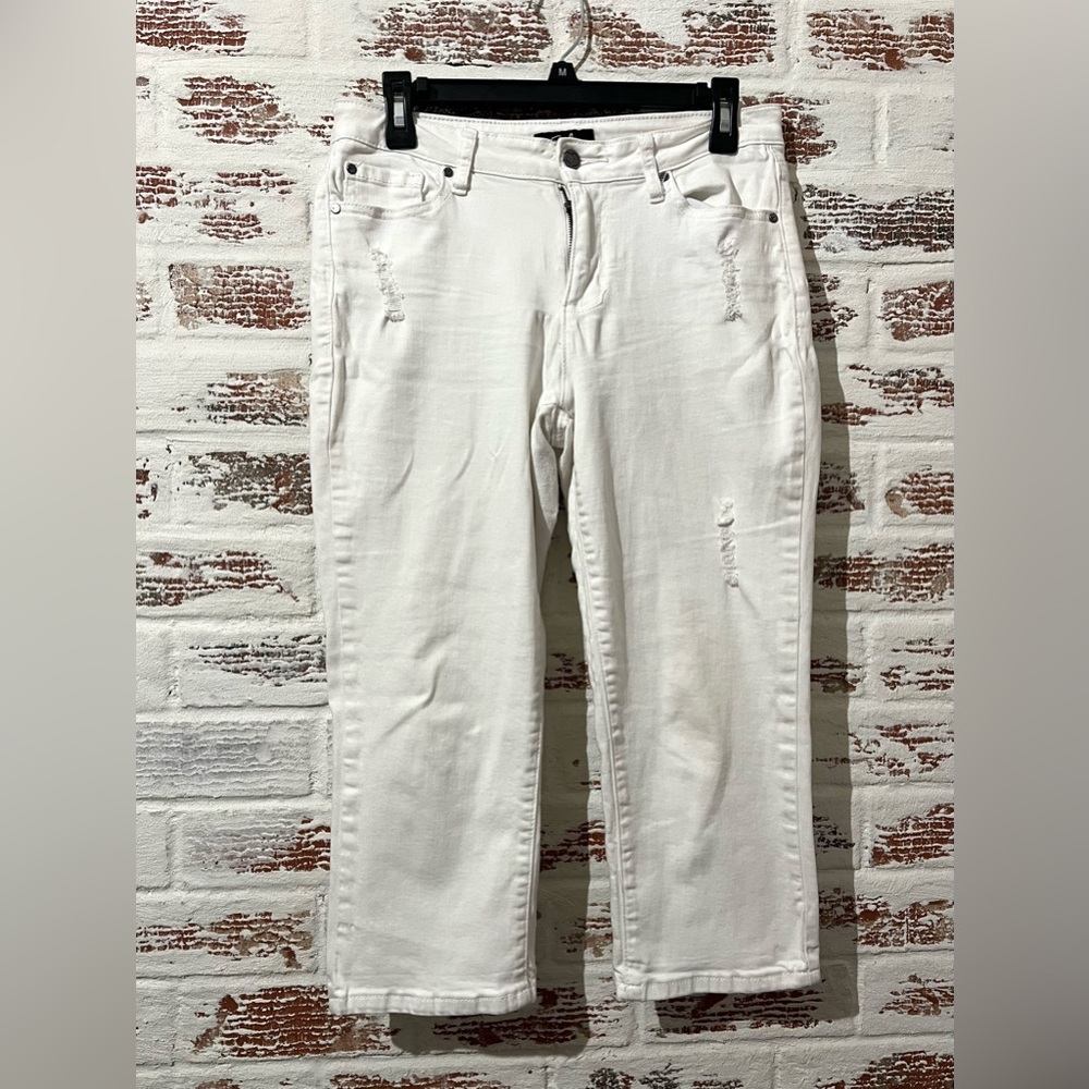 Earl Cropped Jeans White Distressed Size 10
